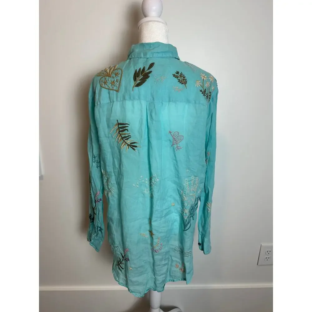 Johnny Was Embroidered Long Sleeve Button Down Shirt - Picture 5 of 13